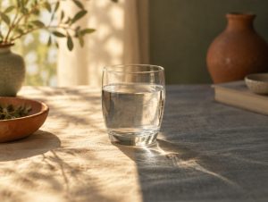 Yarısı güneşte yarısı gölgede bir su bardağı